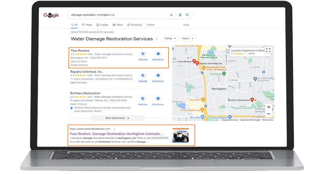 A Laptop with MacBook displaying Google Business Profile, showcasing digital marketing tools and strategies.